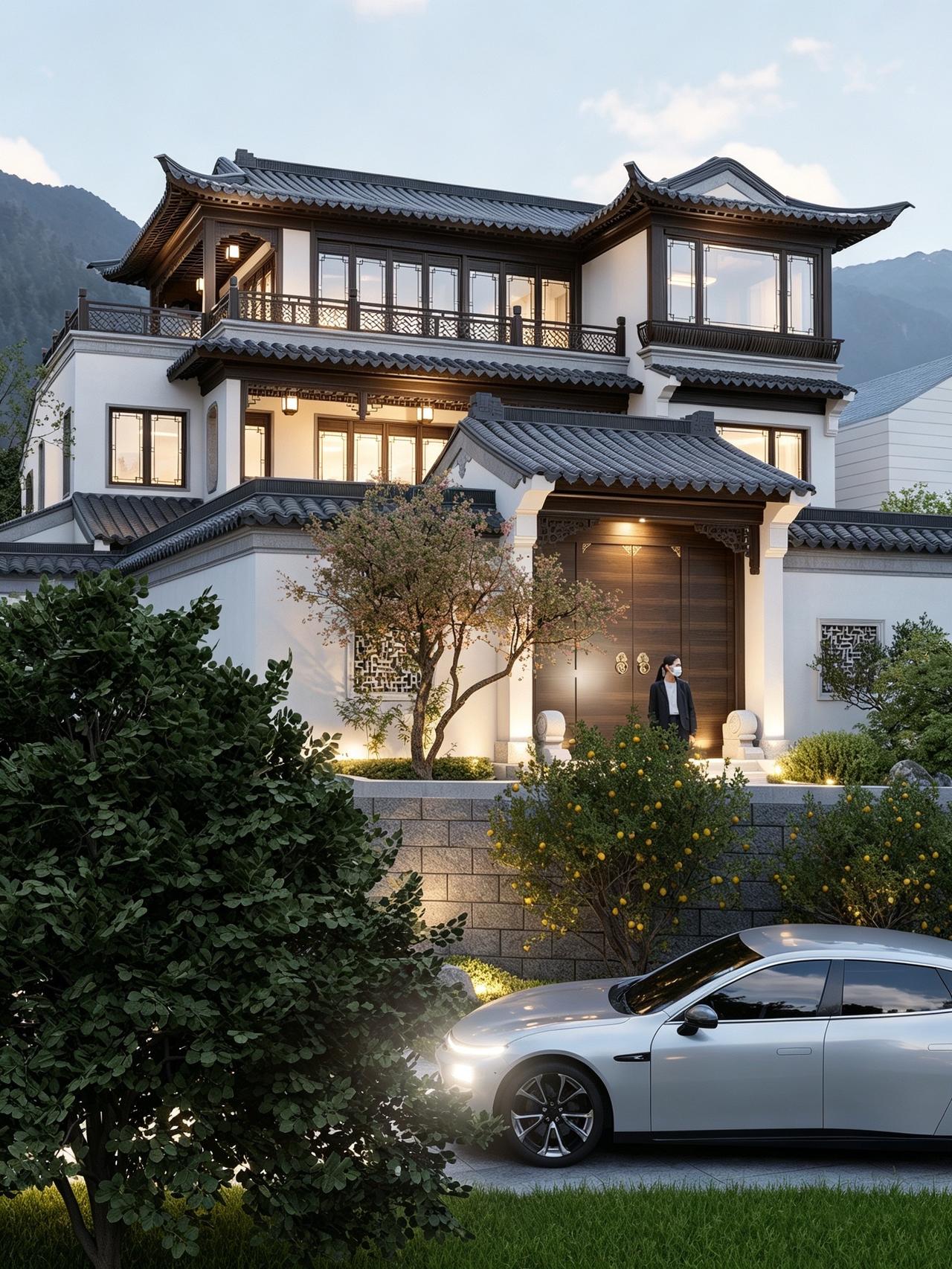 新中式别墅苏式建筑农村生活自建房大门