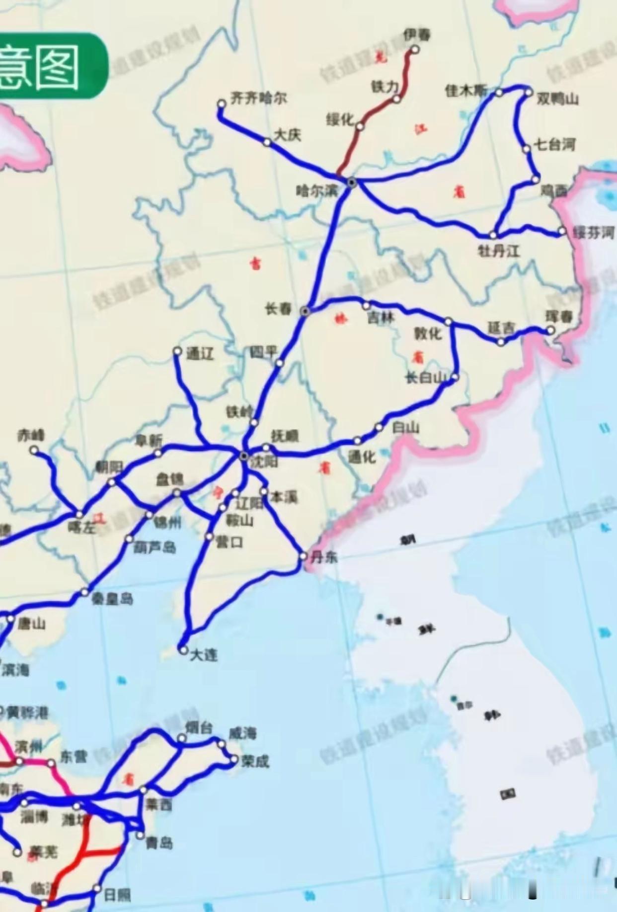 东三省高铁差距明显，辽宁高铁密度最高，路网四通八达，吉林的高铁最滞后。辽宁，沈