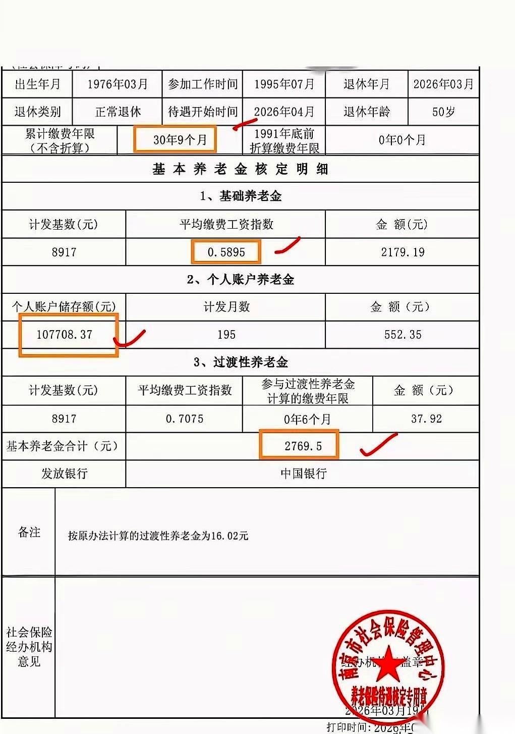 交了整整30年社保，退休金到手，2769块。我盯着那个数字，看了半天，脑子嗡嗡