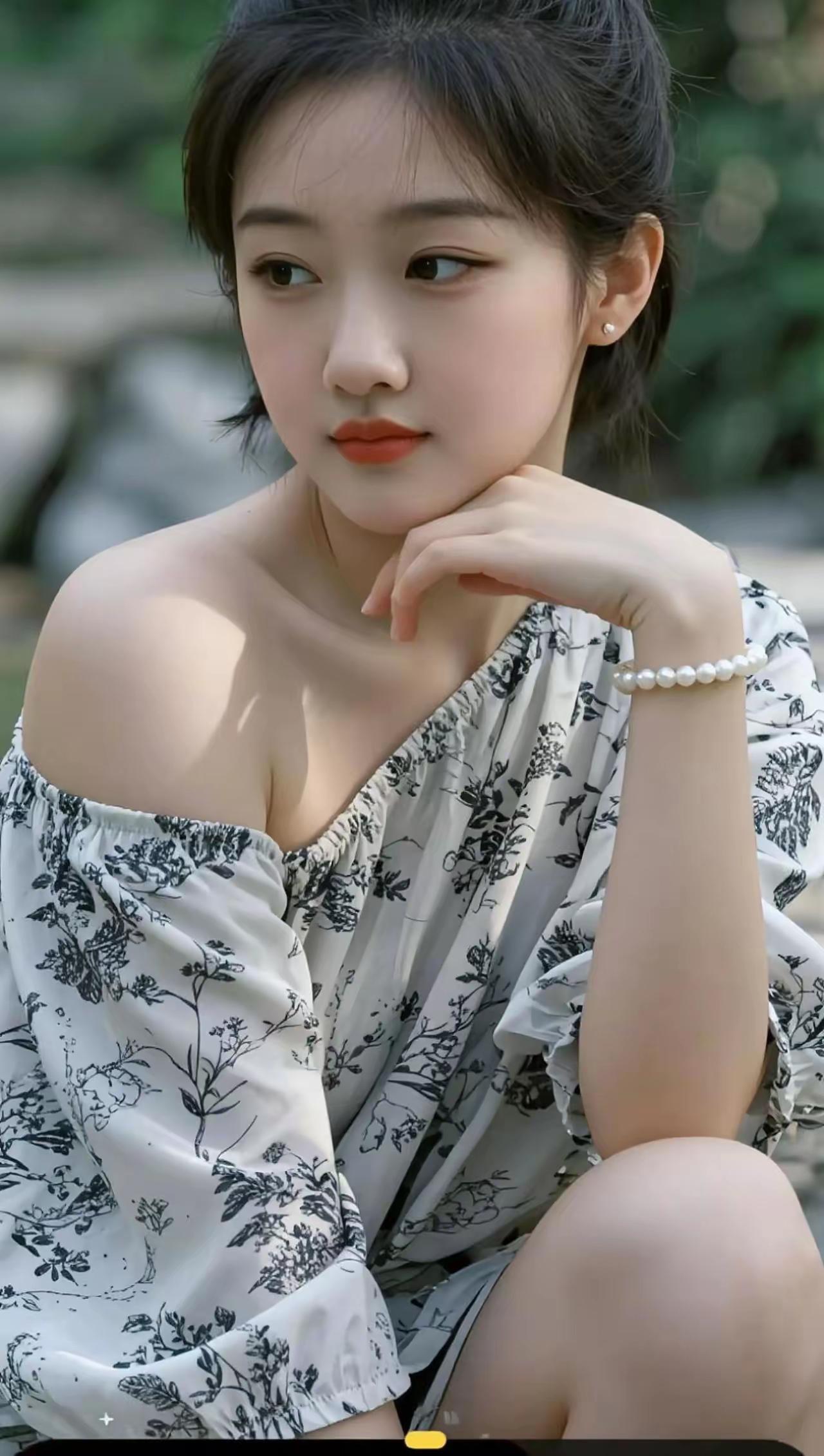 夏日清新穿搭，珍珠手链点缀，自然光下更显优雅。