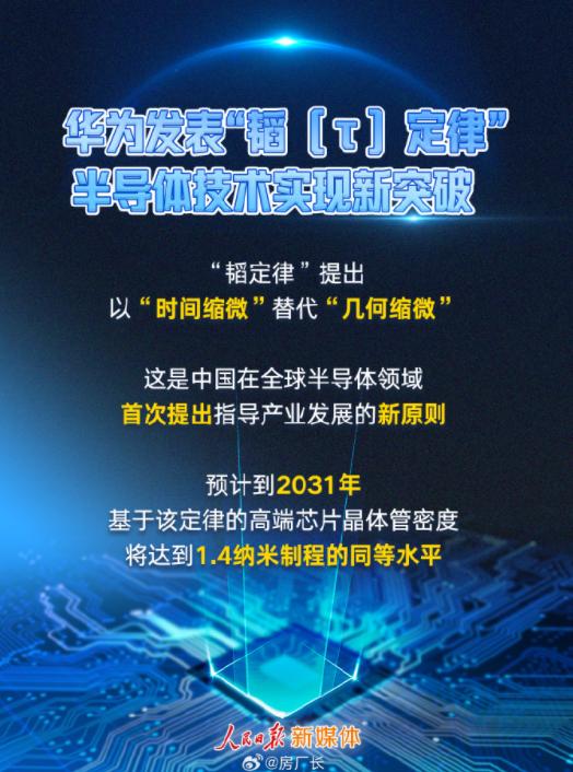 华为牛啊，摩尔定律过时了，自主定义了“韬（τ）定律”简单说就是靠“越做越小”