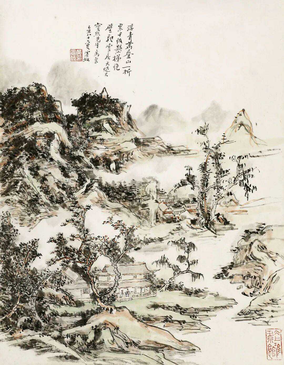 黄宾虹《峨眉纪游》，尺寸：60x45cm，材质：立轴纸本。款识：浮青万叠山，一折