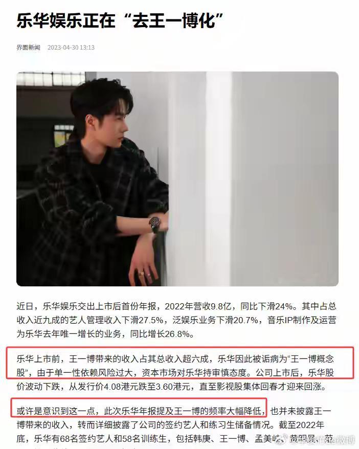🔺王一博简直是娱乐圈里的一股清流，他和经纪公司乐华的关系可以称作为娱乐圈的范本
