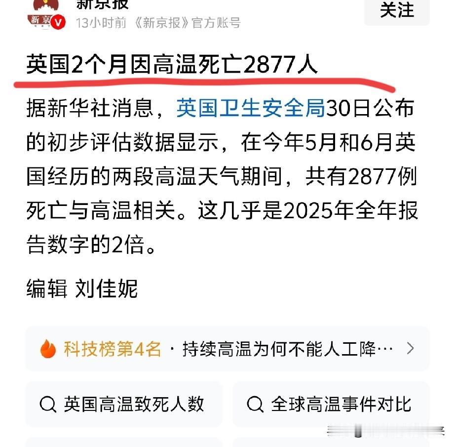 英国人看来真要加强锻炼，这身体素质也太差了吧！根据报道:英国2个月因高温死亡