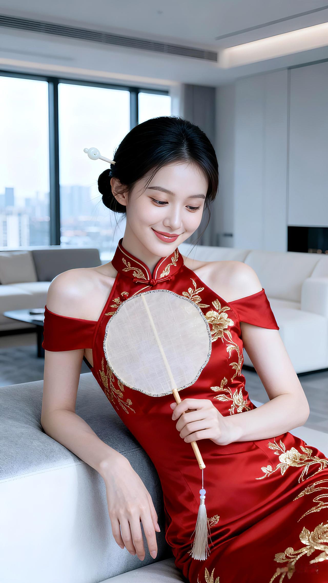 冰肌绰约裁红绢，浅笑盈眸映玉帘。写真壁纸