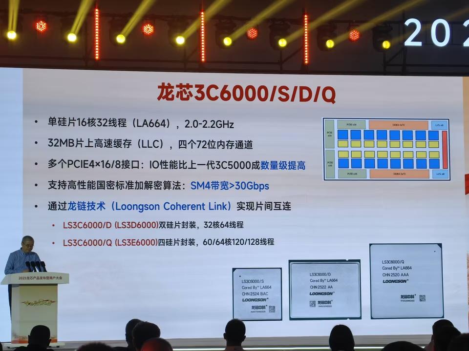 【龙芯3C6000系列处理器正式发布】在今天的2025龙芯产品发布会暨用户大会上