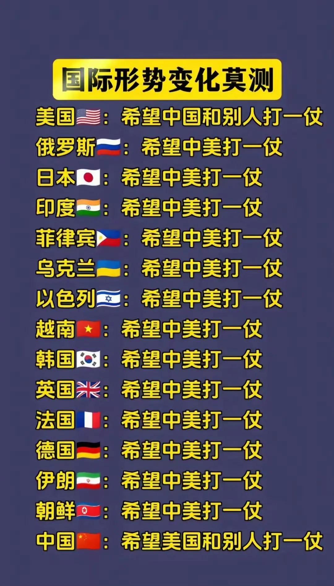 中美的想法出奇相似，目前来看只有我们中国的愿望实现了。不过中国太火了，让其他国