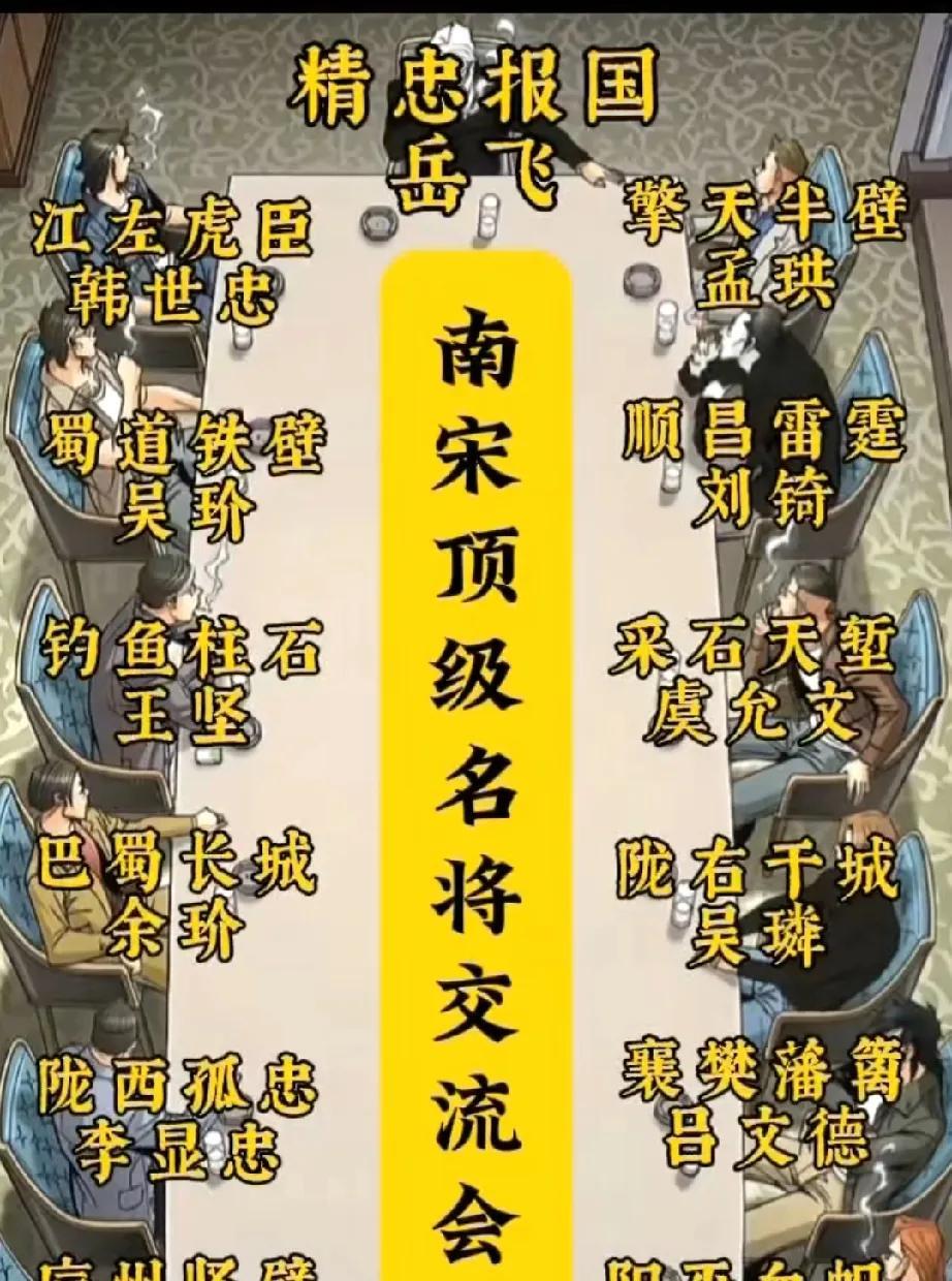 南宋顶级名将交流会在一个月黑风高的夜晚，南宋顶级名将岳飞、韩世忠、刘锜、孟珙竟