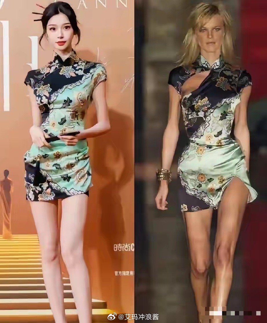 才发现易梦玲把原版的领口处缝起来了，感觉还不如原版，你们觉得呢？​​​