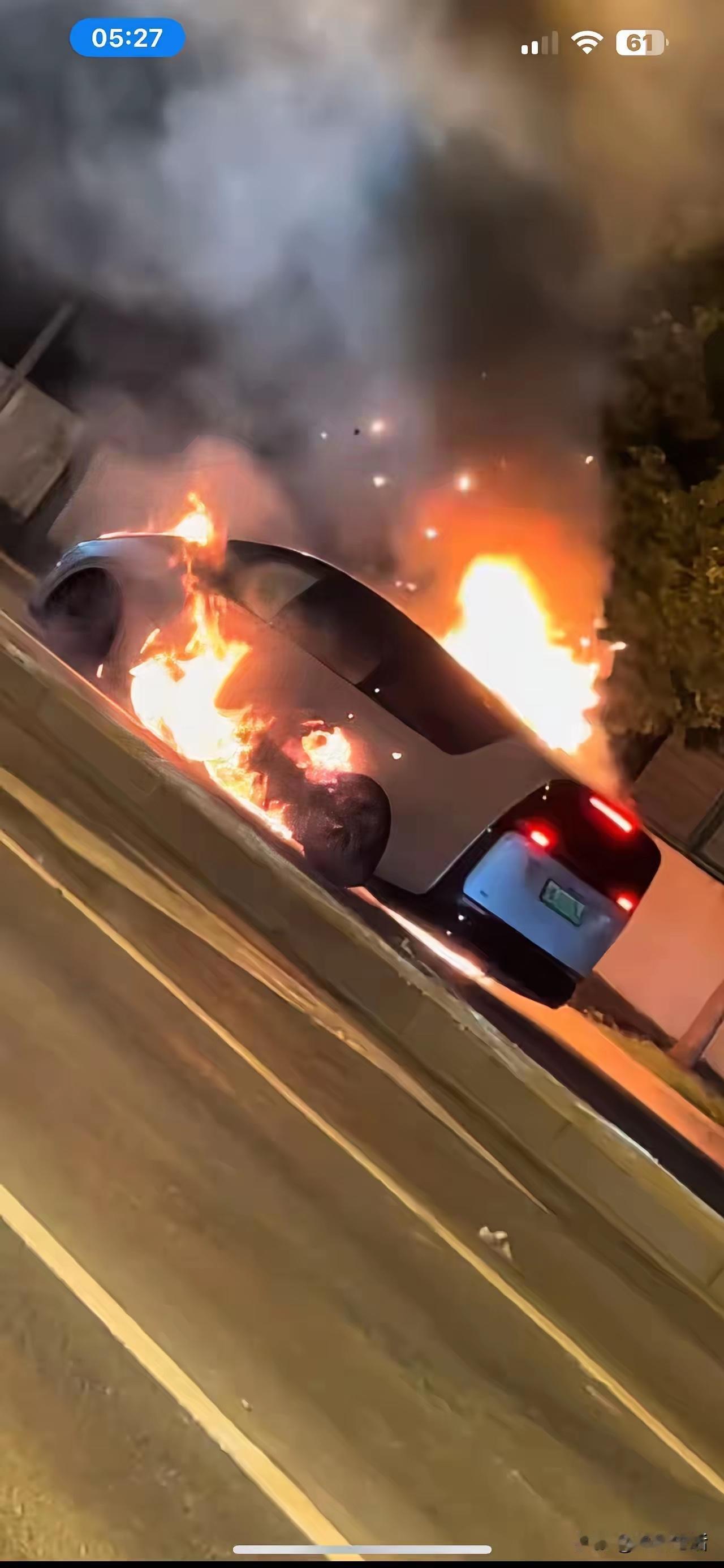 电动汽车又自燃了！好的是门可以打开！人可以安全撤离！这其实就是技术进步！