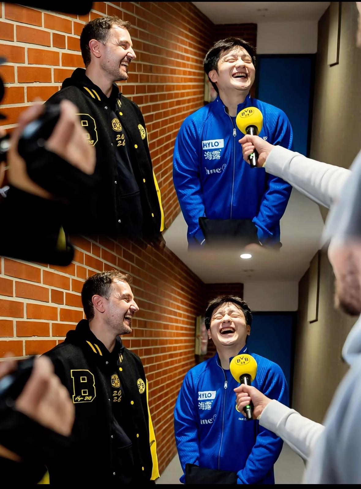 波尔幽默“可以让樊振东打三场吗？”樊振东笑的太开心——仿佛回到八一队意气风发的