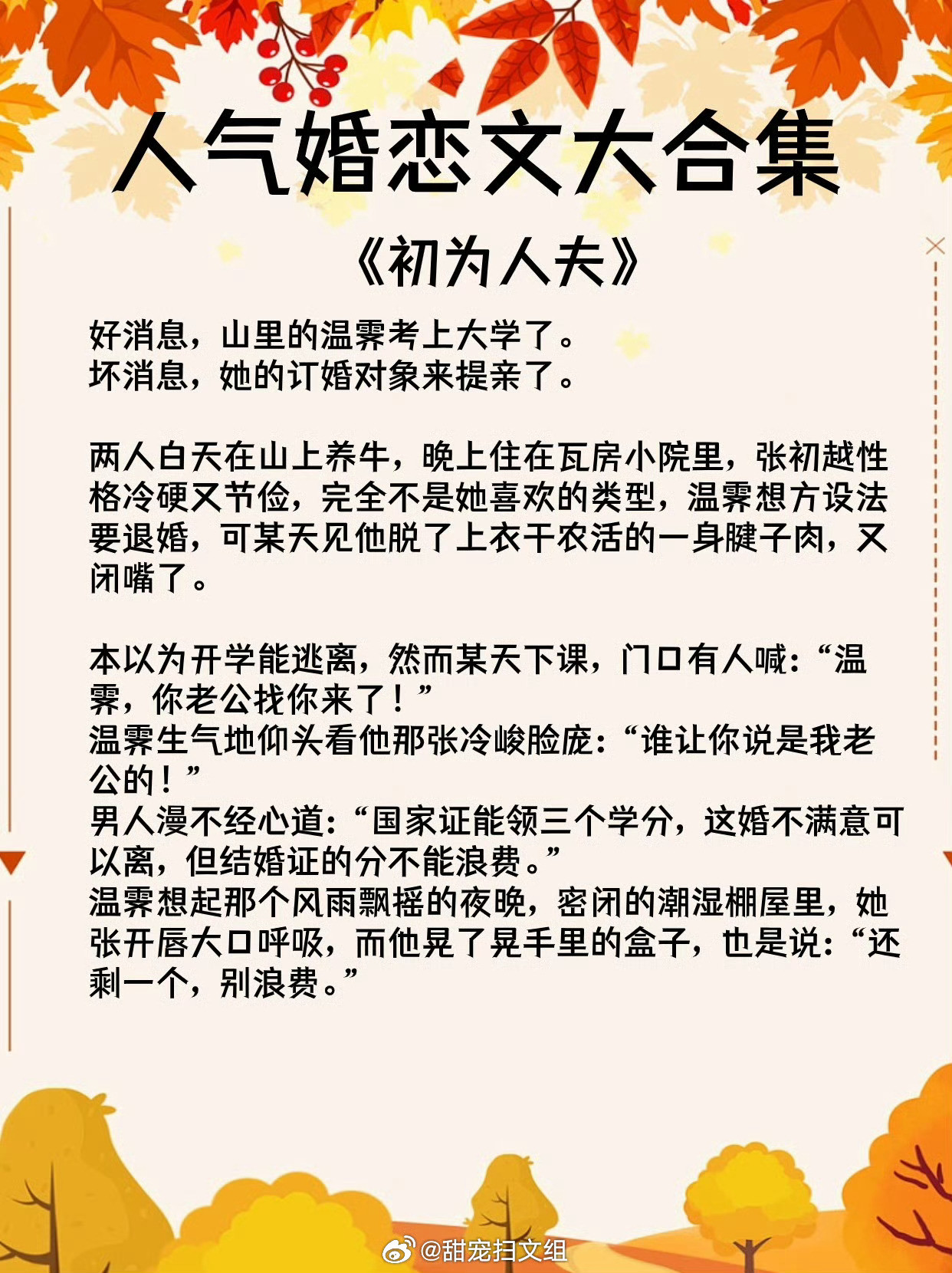 人气婚恋文大合集，合约联姻，循序渐进，步步升温！暧昧拉扯，反复试探，抵抗又忍不住