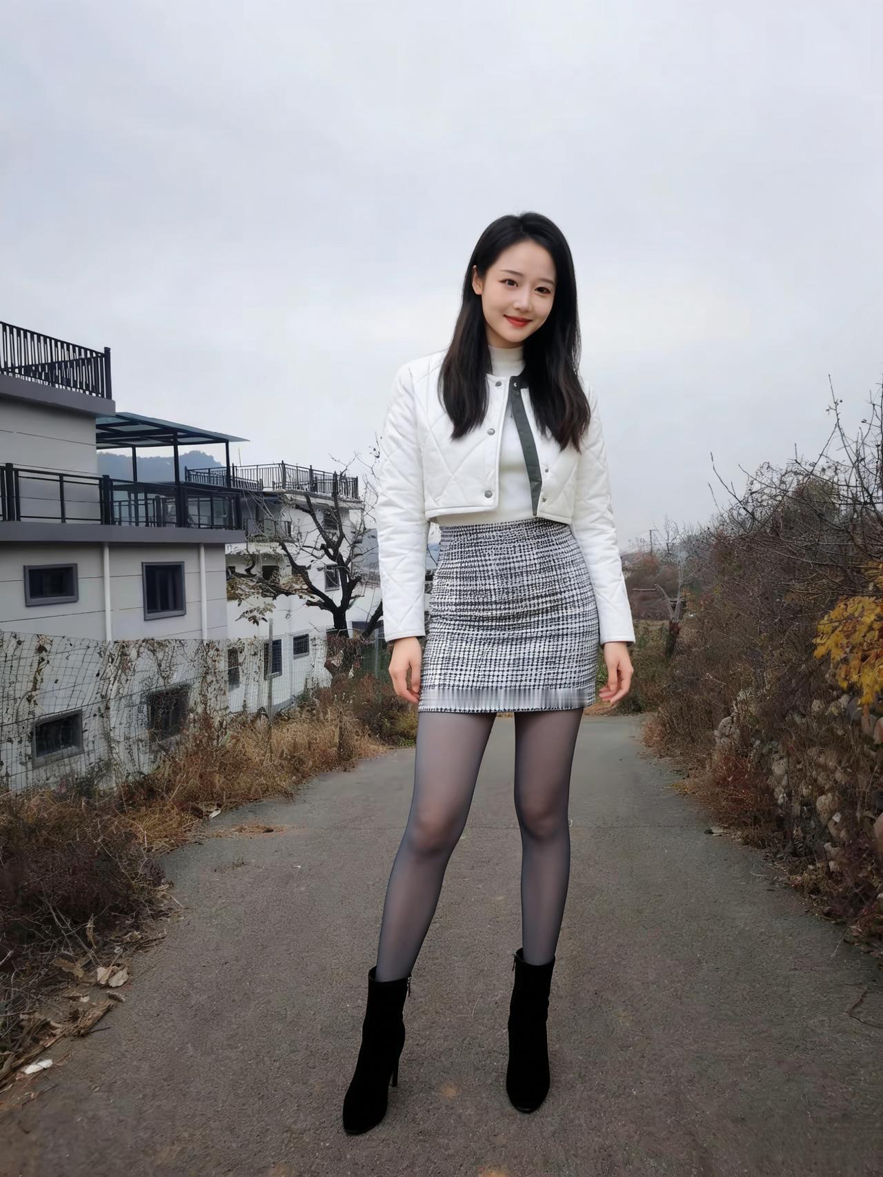 晓晴郊径雪初融，倩影娉婷步玉骢。白袄轻裁云外絮，格裙细织月中栊。黑丝漫绾纤纤