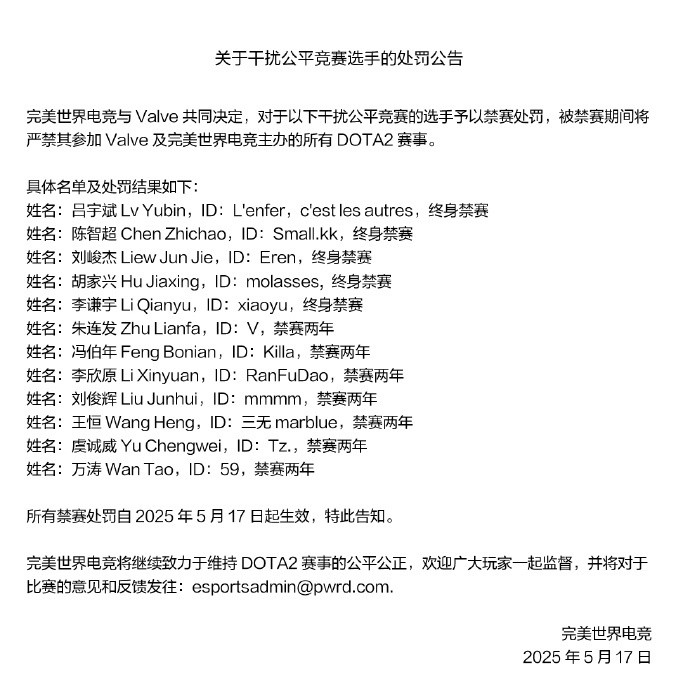 帮大家盘一下完美昨天发布的禁赛公告上的这批选手都是什么来头L'enfer,c'