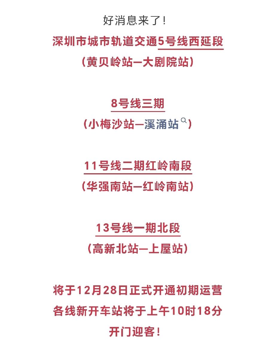 深圳4条新线(段)今日开通，深圳实现区区通地铁，地铁线网密度内地第一，沿线群众出