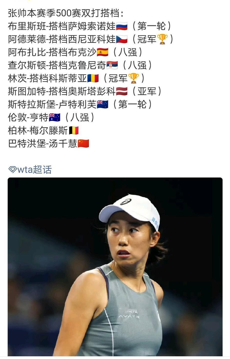 感觉张帅现在就是享受网球，有积分有奖金，何乐而不为呢。张帅今年在双打赛场表现优