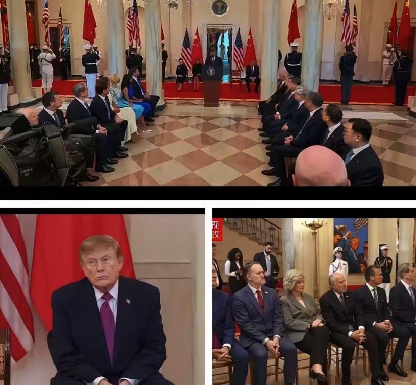 一百年了，平时在国际上习惯高高在上的美国一众商界高管，此刻安安静静、整整齐齐坐成