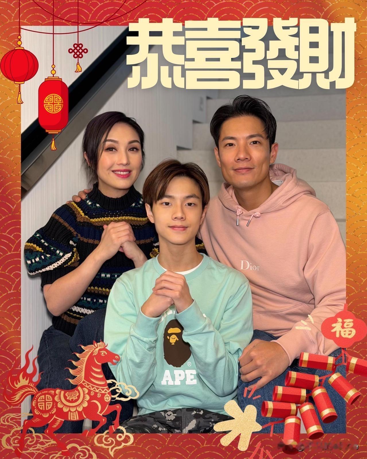 2月17日，杨千嬅发了一张新年全家福。图中有3人，分别是杨千嬅、丁子高和儿子丁进