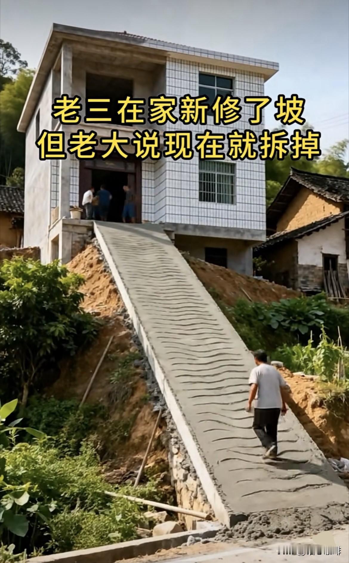 老三在家新修了坡，但老大说现在就要拆掉。刚修好为什么要拆呢⁉️大家有什么好