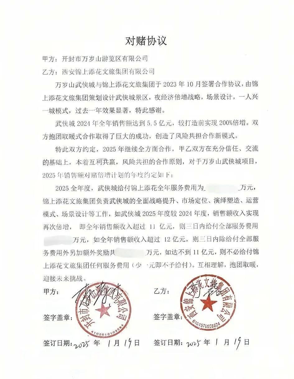 这是万岁山的对赌协议，全年销售额如果达到11亿，就给200万，如果是差一块钱不到