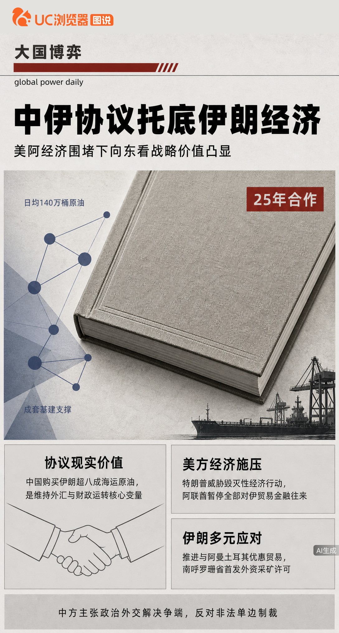 特朗普放话毁灭性制裁、阿联酋暂停贸易，伊朗急寻出路。莱希留下的中伊25年协议成关键托底，但新政府执行