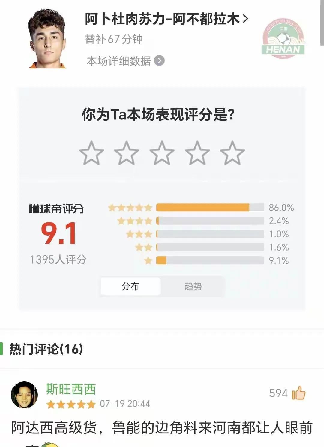 阿卜杜肉苏力仅用不到70分钟就征服河南球迷，泰山队后悔了吧！阿卜杜肉苏力租借河
