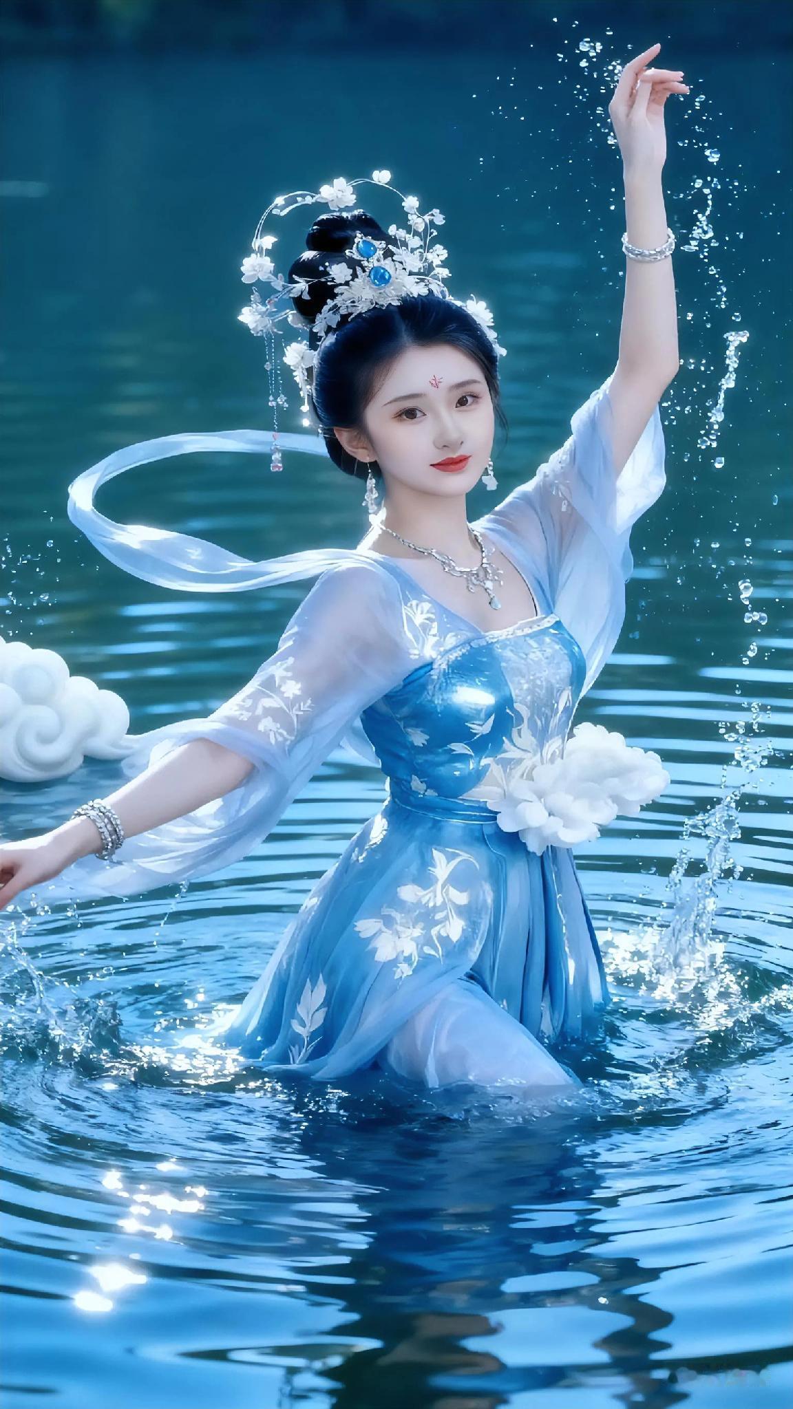 美女们在水中姿态万千，别有一番风味！水中氛围感美女水中美女水中仙子造型