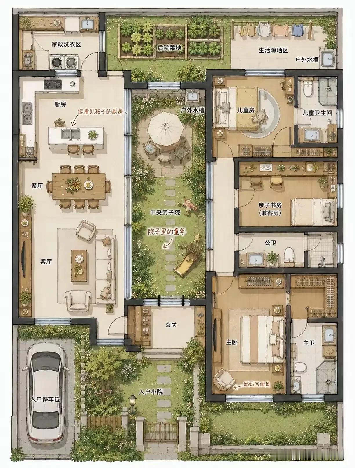 在长沙农村自建房这样设计怎么样？这样的房子动静分离，白天在左侧生活区，晚上在右