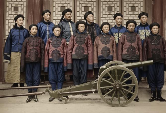 这张照片是法国传教士梅荫华在1911年左右拍摄的，地点在陕西，记录的是当时驻防陕