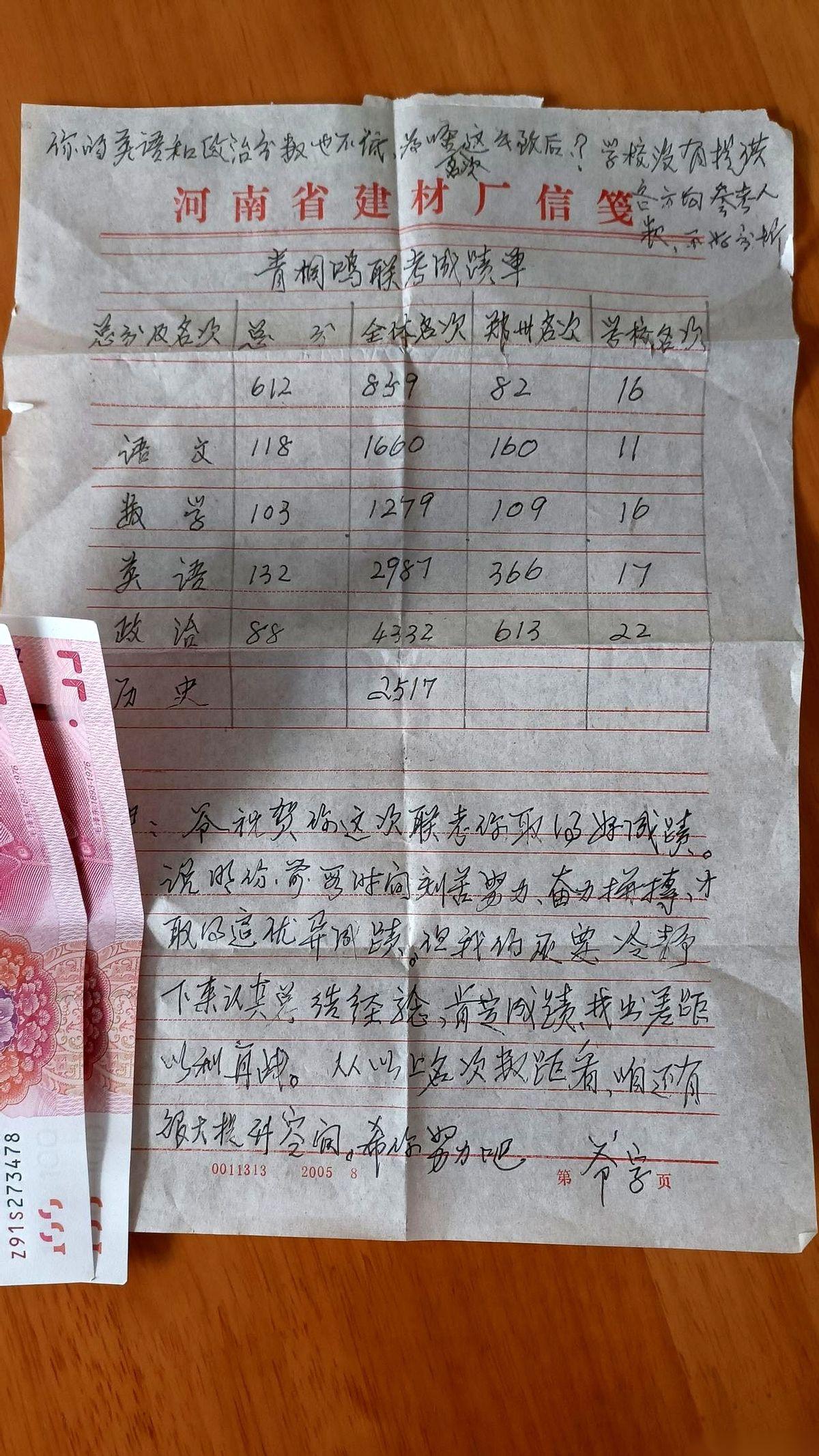 两张红票子，一张信纸。我刚想伸手，被老公一把拦住：“想什么呢，这是老爷子给你闺