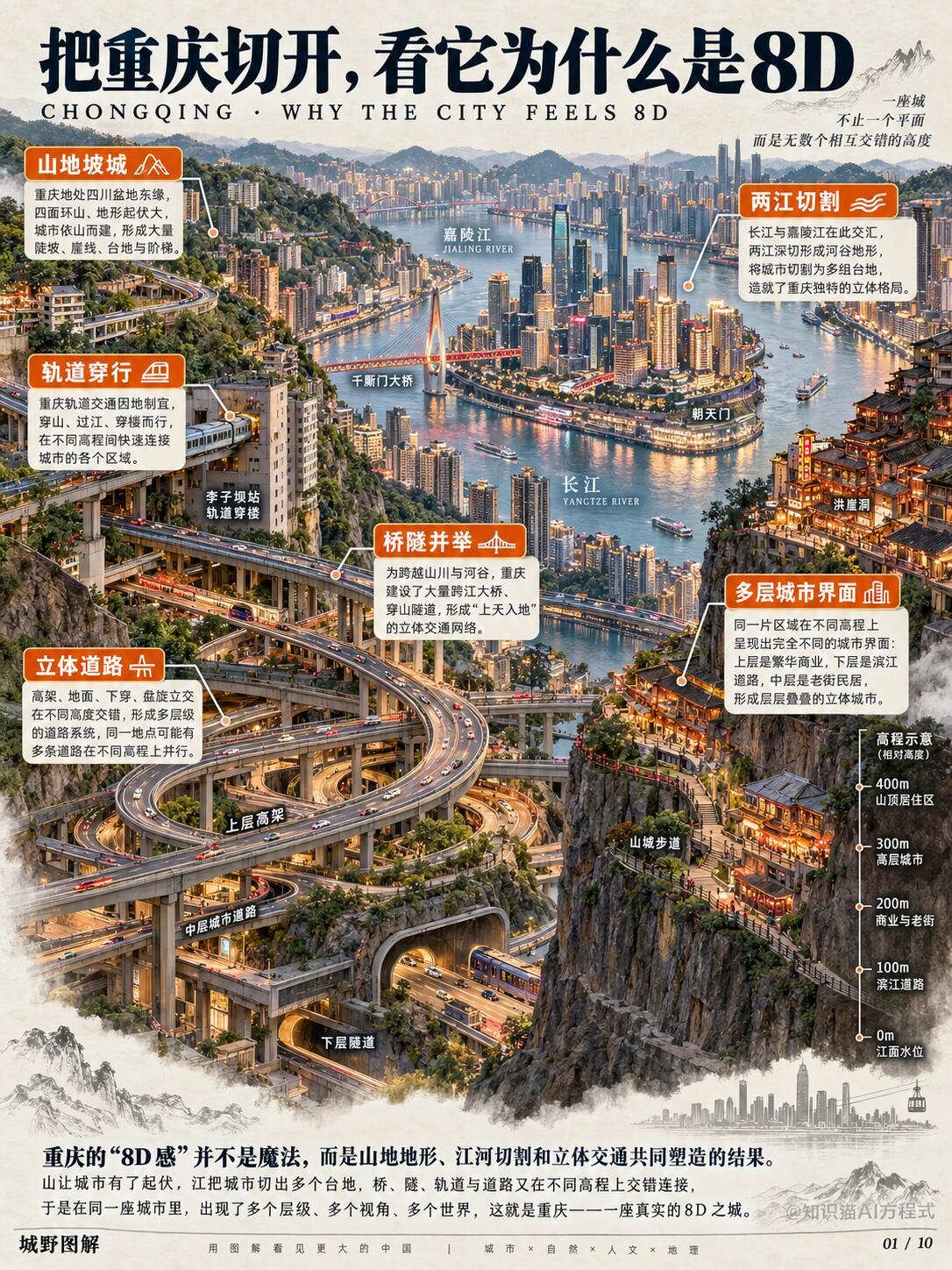 用AI把重庆切开，看它为什么是8D?在重庆街头，你几乎看不到骑自行车的人。不是因