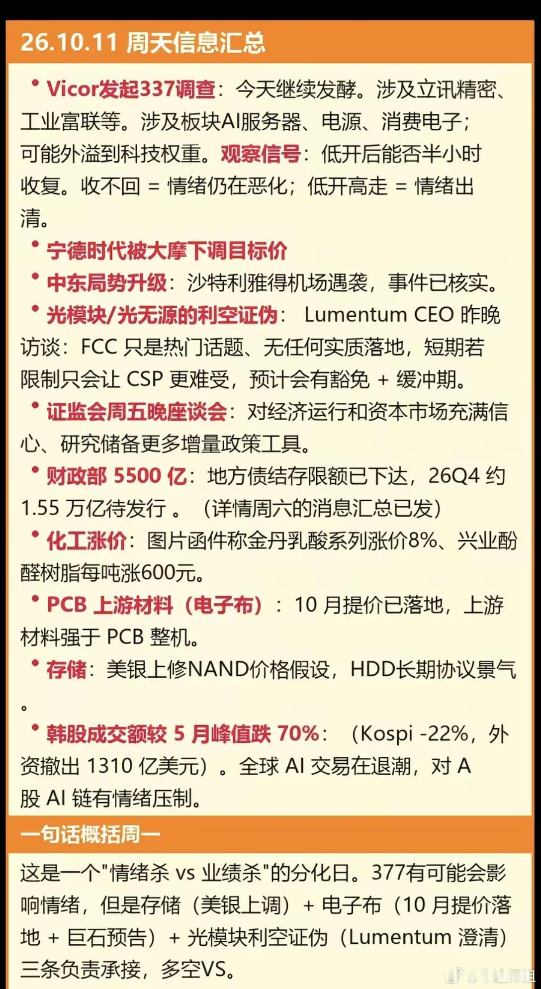 10.12周一｜重磅热点+财经要闻汇总整理周一盘前五大核心催化方向，明日重点盯紧：1、立讯精密、工业
