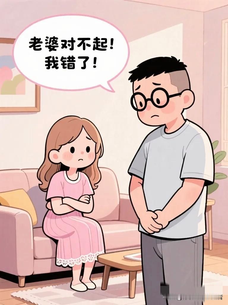 搞笑漫画：老婆生气了，我赶紧道歉：“老婆对不起我错了！”老婆冷冷地：“你错哪了？