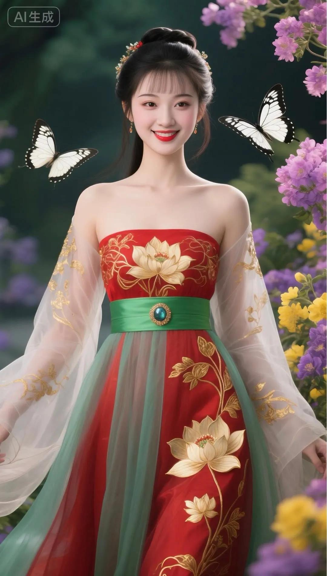 梦幻古风少女，花间蝴蝶翩翩起舞