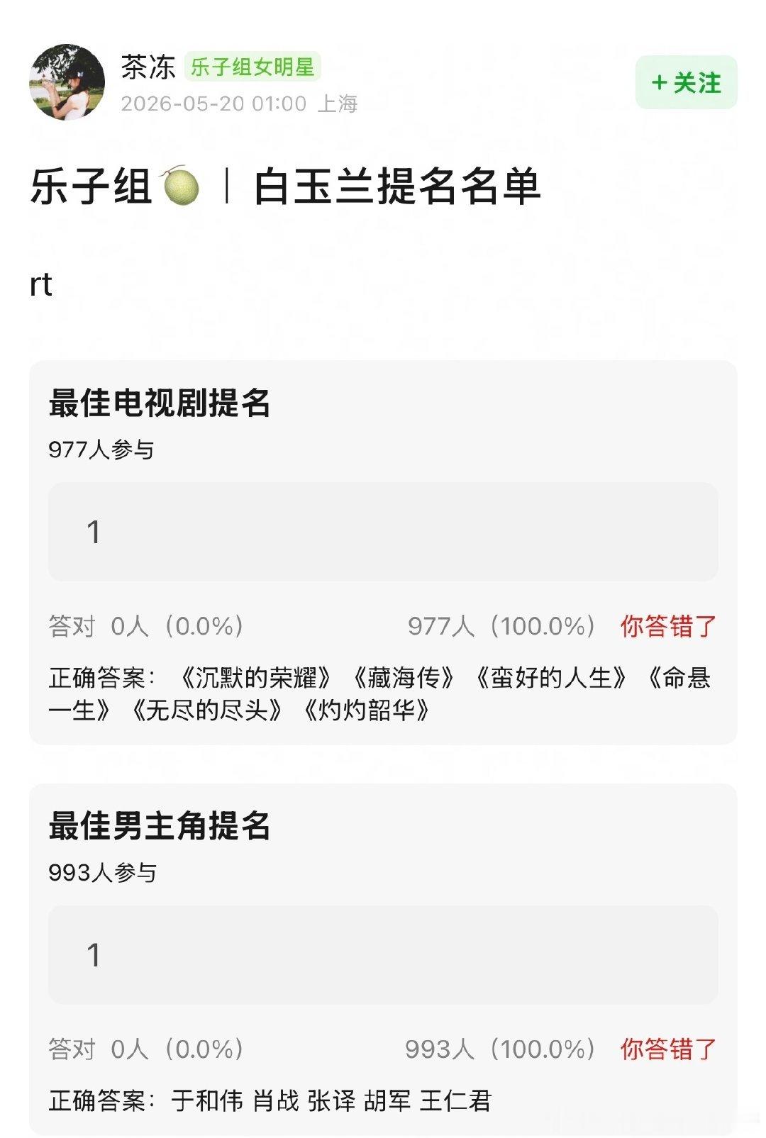 曝白玉兰提名名单又有一个新版本的名单