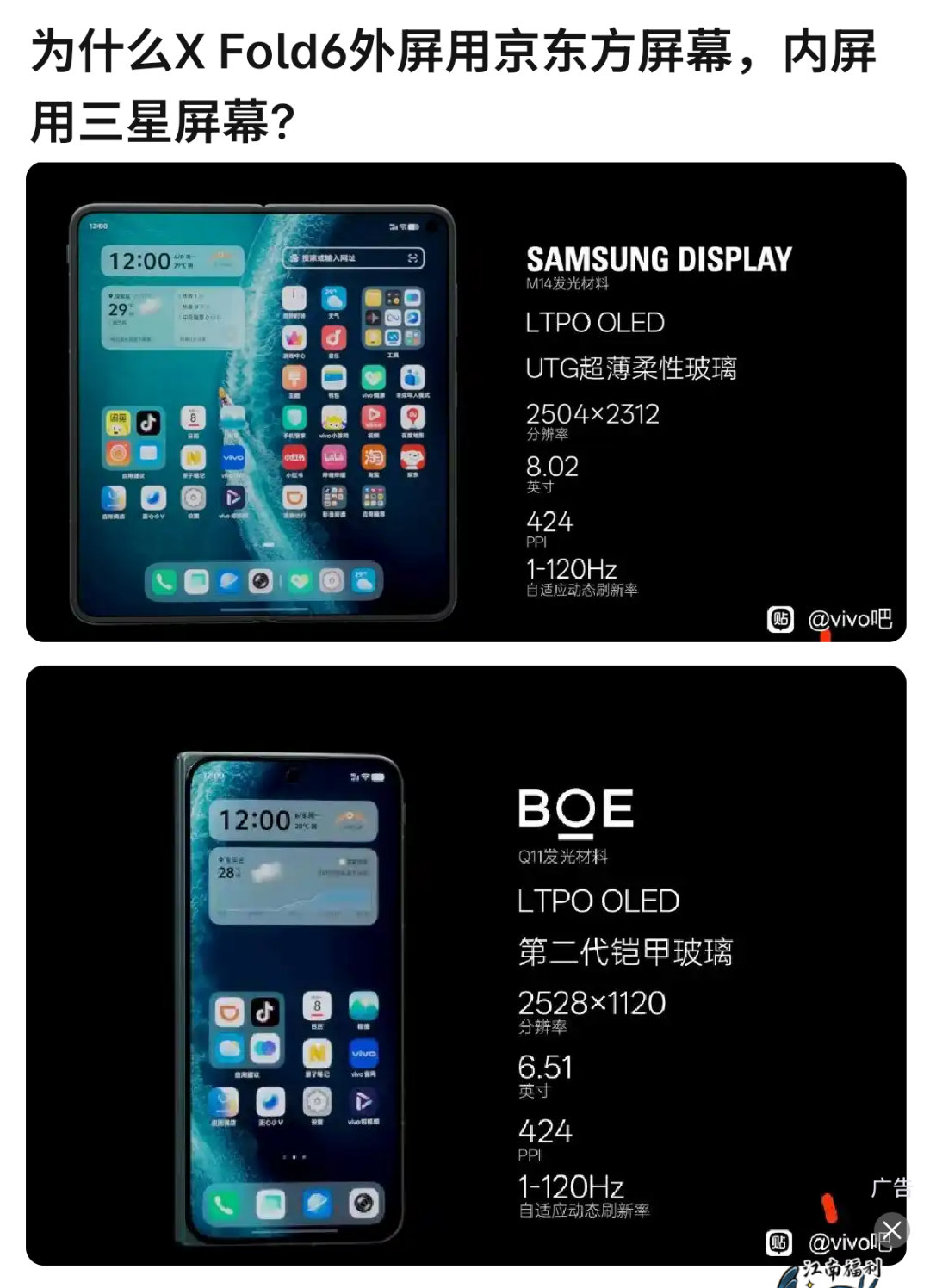Linyuejia闲聊站为什么XFold6外屏用京东方屏幕,内屏用三星屏幕?