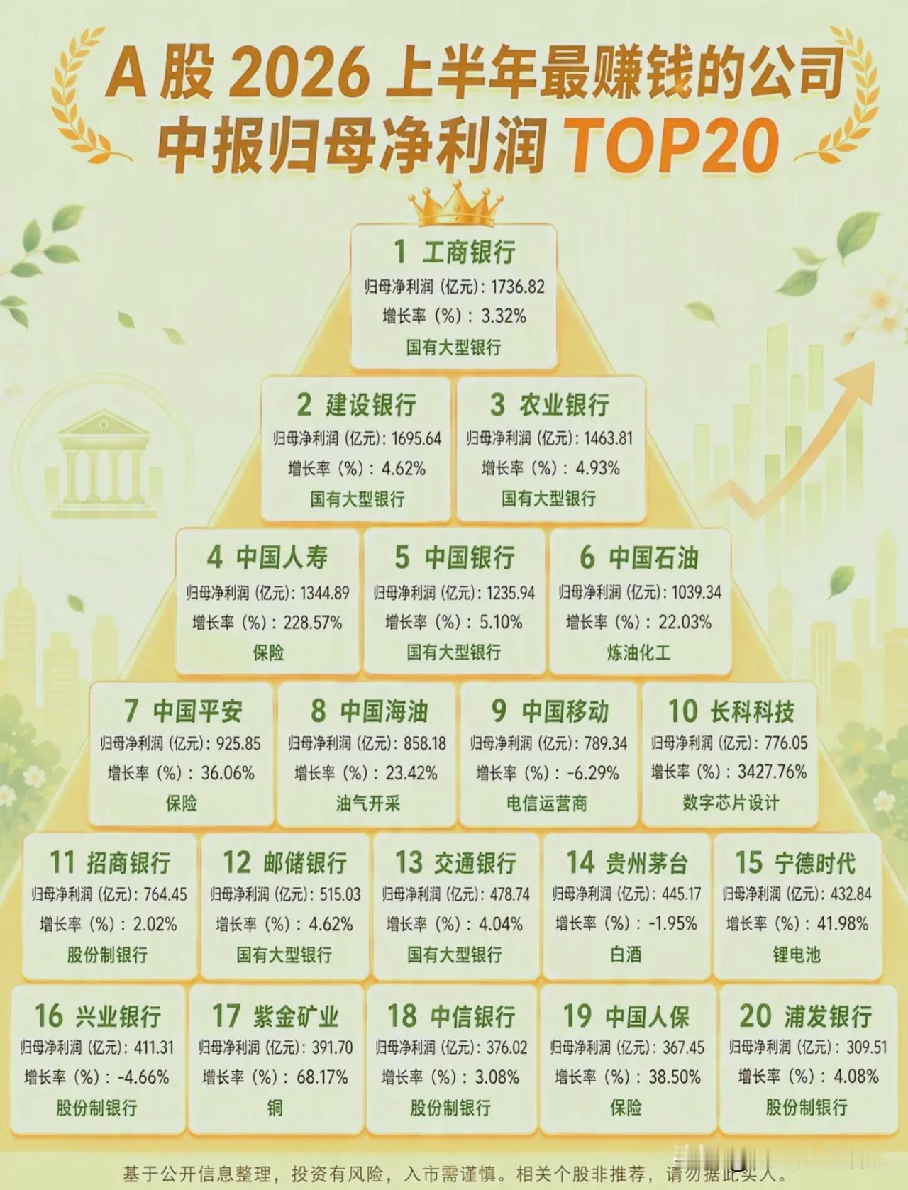 A股2026上半年最赚钱20家企业榜单，谁是真正的利润大户？！🏦四大行稳
