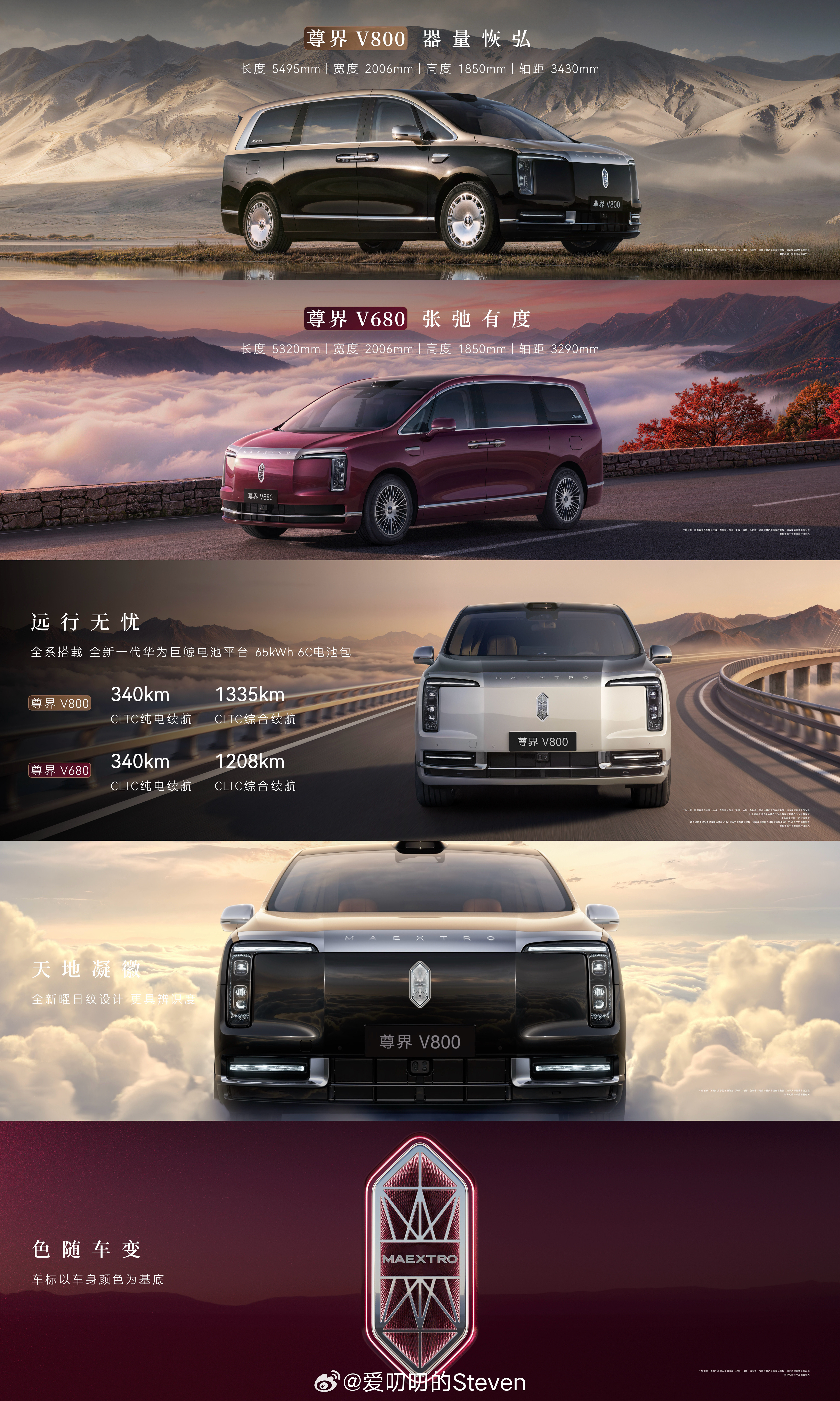尊界V800这次用的宁德时代65度6C三元锂，CLTC纯电续航：340km