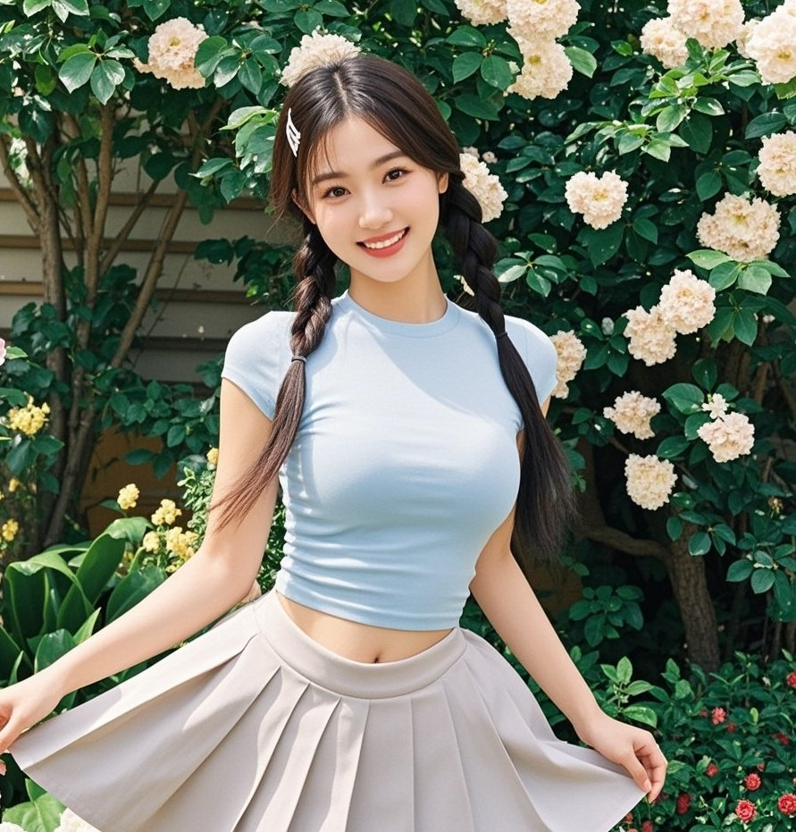 丰腴美人春意浓，花间倩影韵无穷