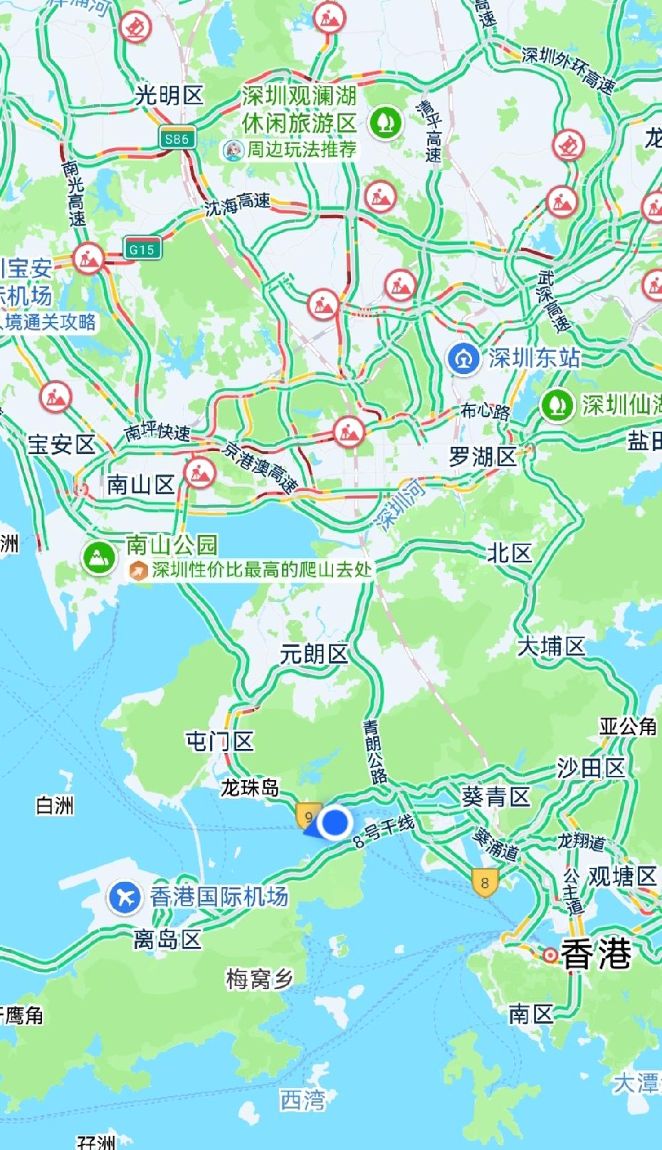 深圳和香港周五晚上6点半路况图，深圳到处堵车，香港却不怎么堵。怎么回事？香港高山