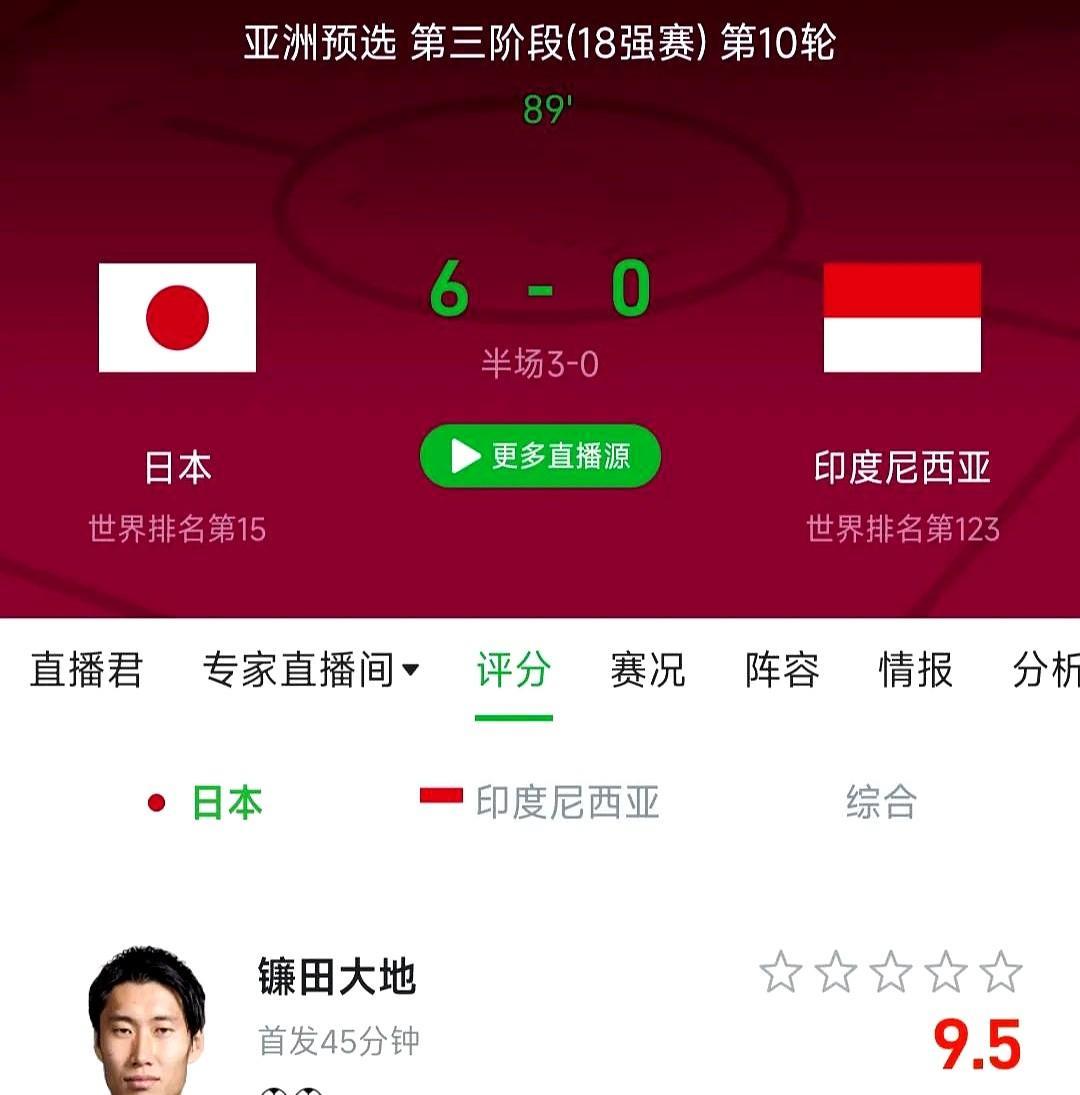 谁也没想到，上一场赢了国足的印尼队，这一场居然0-6落后日本队。没错，你没有看