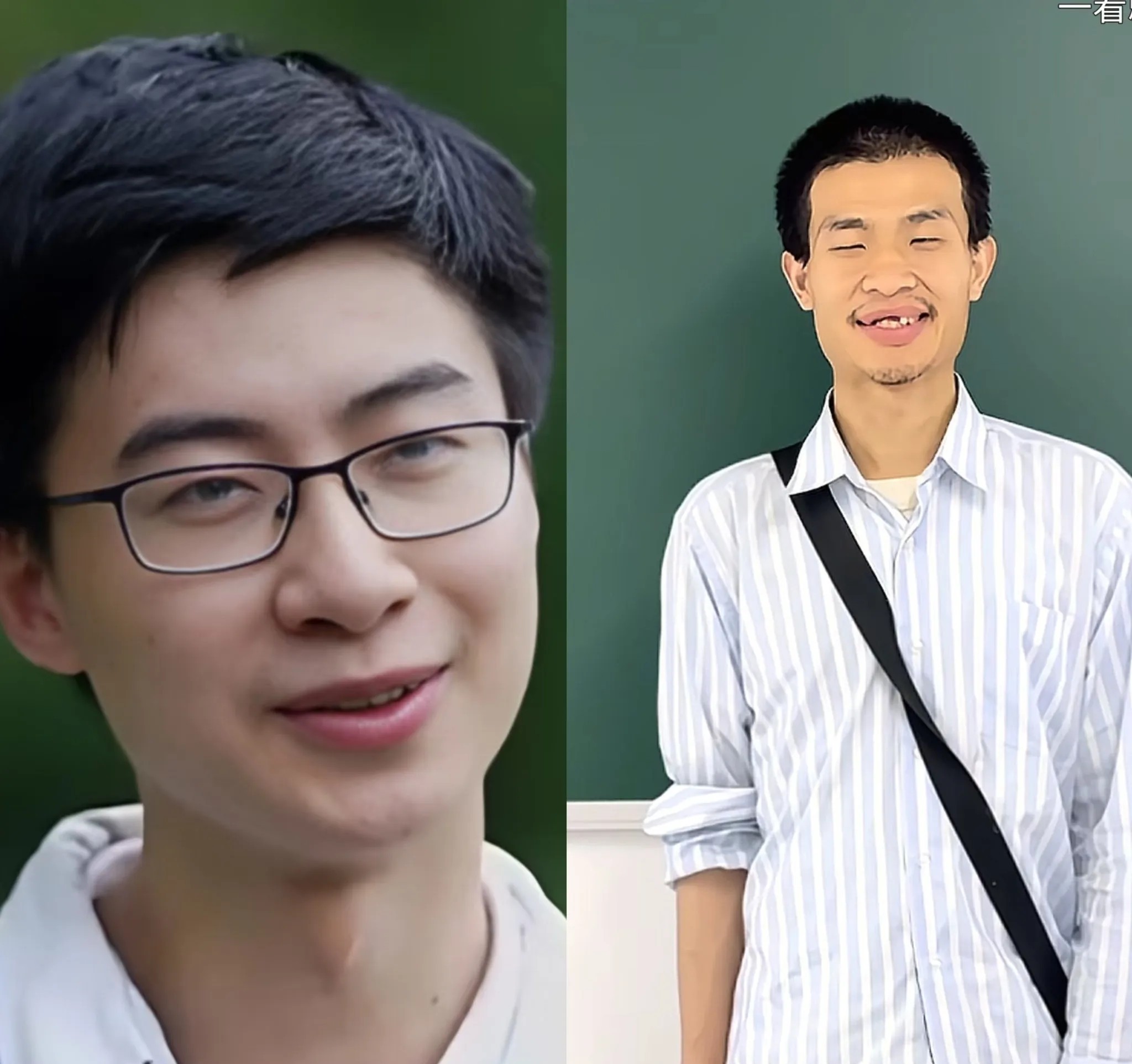 问所有女同胞一个问题，不许撒谎。左边庞众望，清华大学博士，右边韦东奕