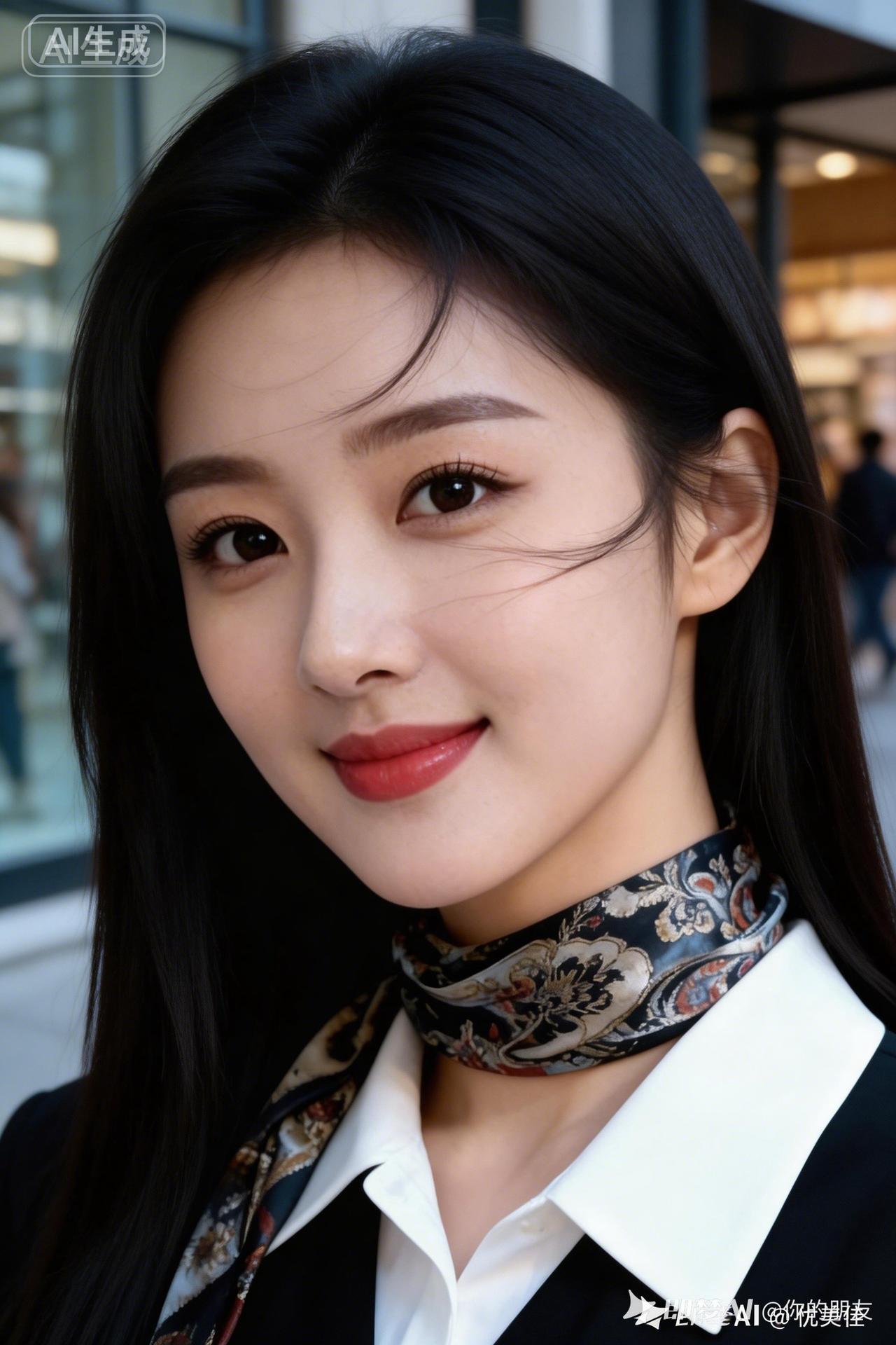 优雅职场风，自信微笑，时尚印花丝巾，都市女性魅力！