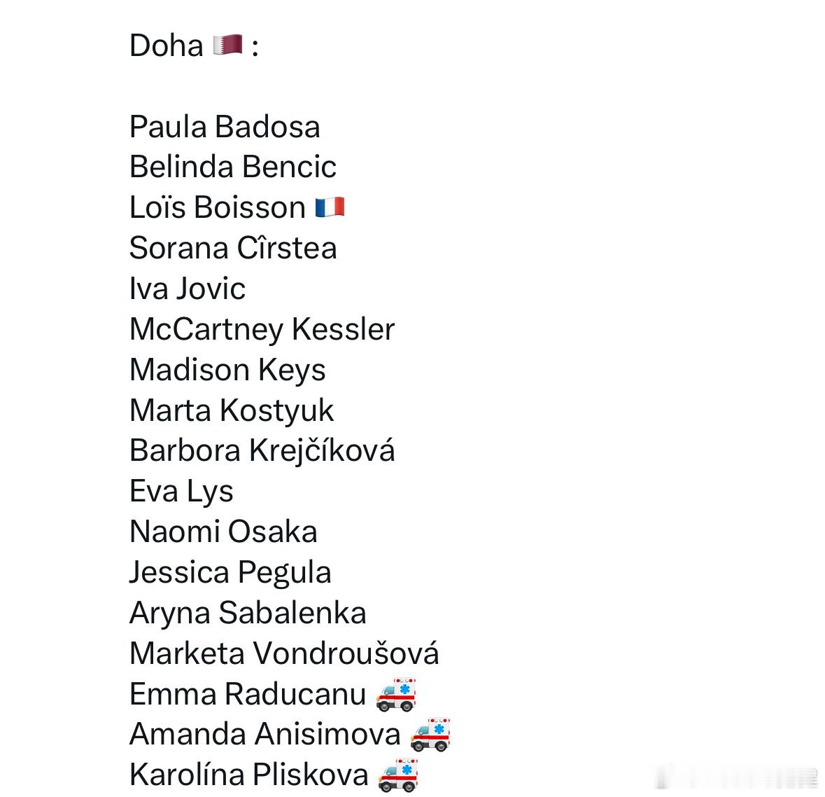 多哈和迪拜退赛潮，看看都有谁退赛了这也才新赛季开始的二月啊！这很澳网