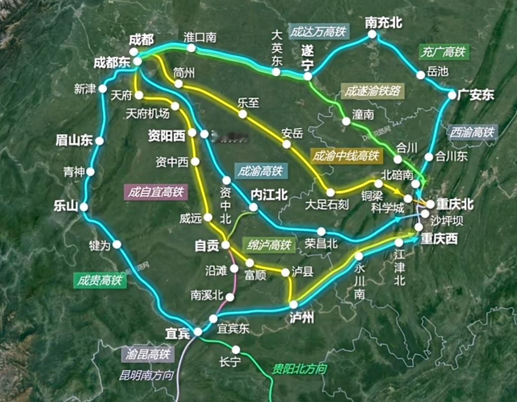 成都到重庆的高铁线路高达6条，还是成渝铁路枢纽厉害，没有那两个主要城市之间能够做