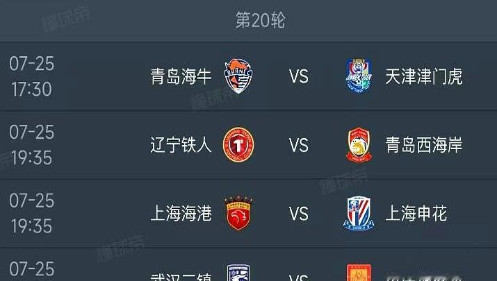 北京时间7月25日，星期六，明天的中超第20轮进行4场比赛青岛西海岸在球场上死