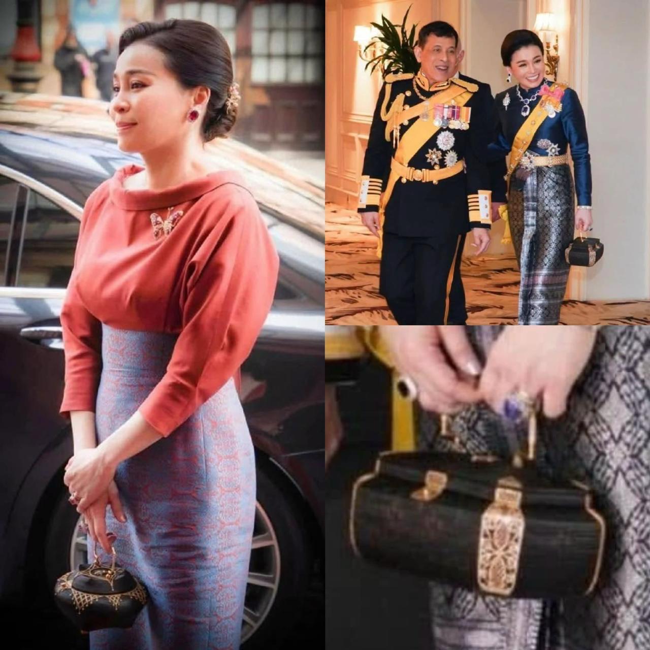 苏提达的包包有特色，古色古香好漂亮苏提达王后去英国参加，查尔斯三世的加冕礼，随