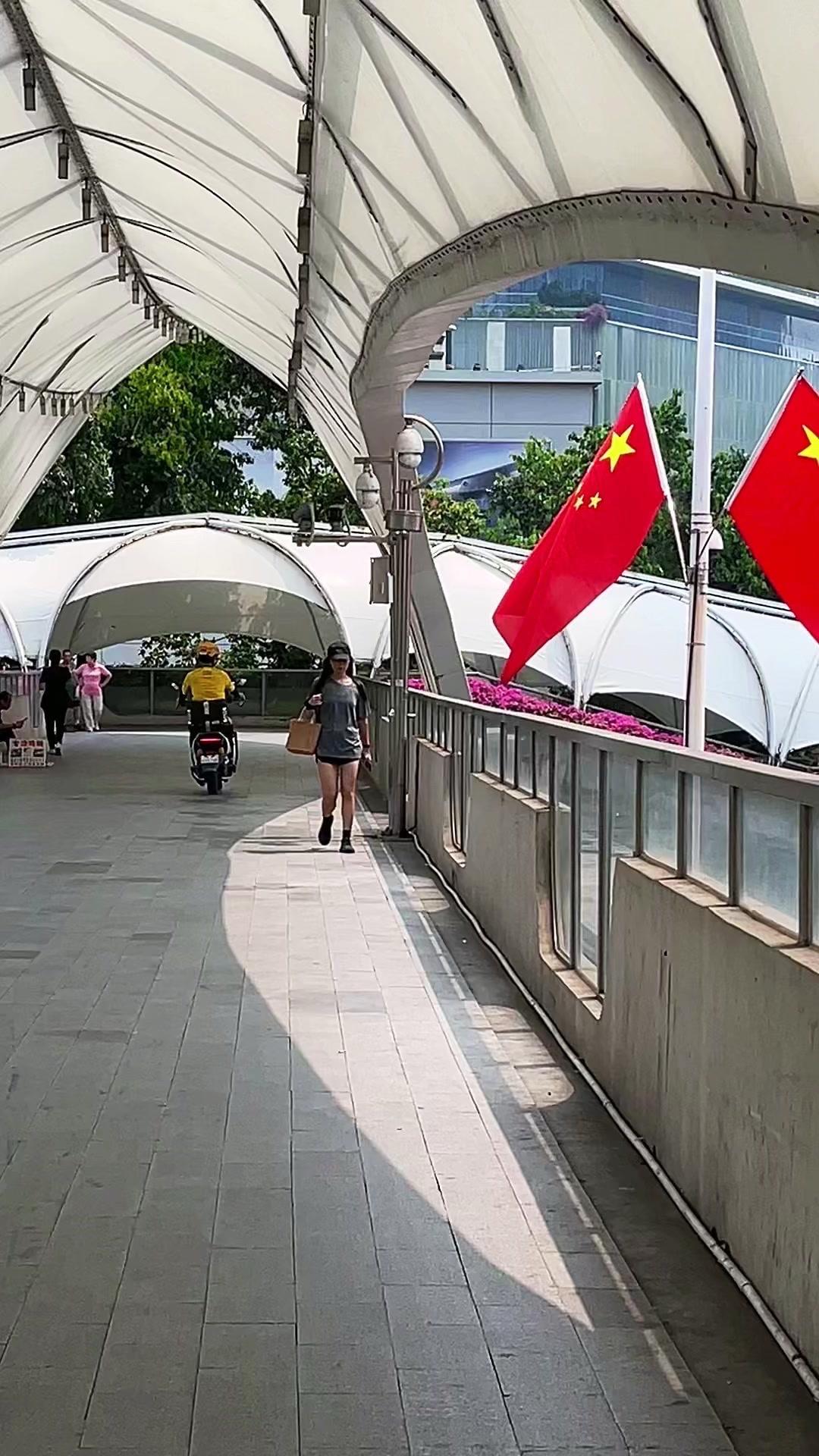 走在深圳的街头，目之所及都挂着鲜艳的五星红旗。国庆氛围感瞬间拉满，生在红旗下的