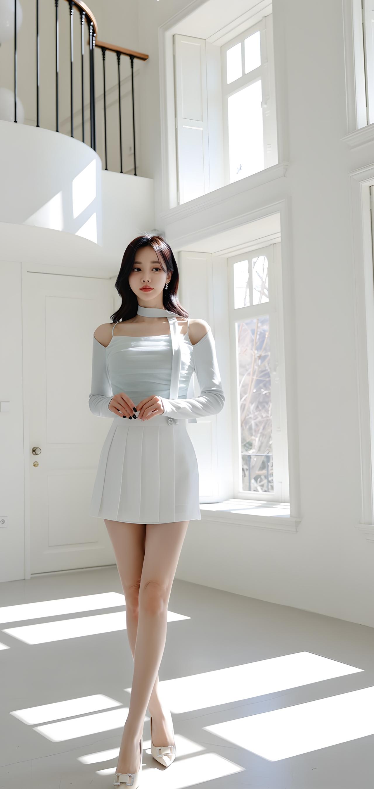 清新优雅的白色连衣裙，阳光洒进来的温暖时光。