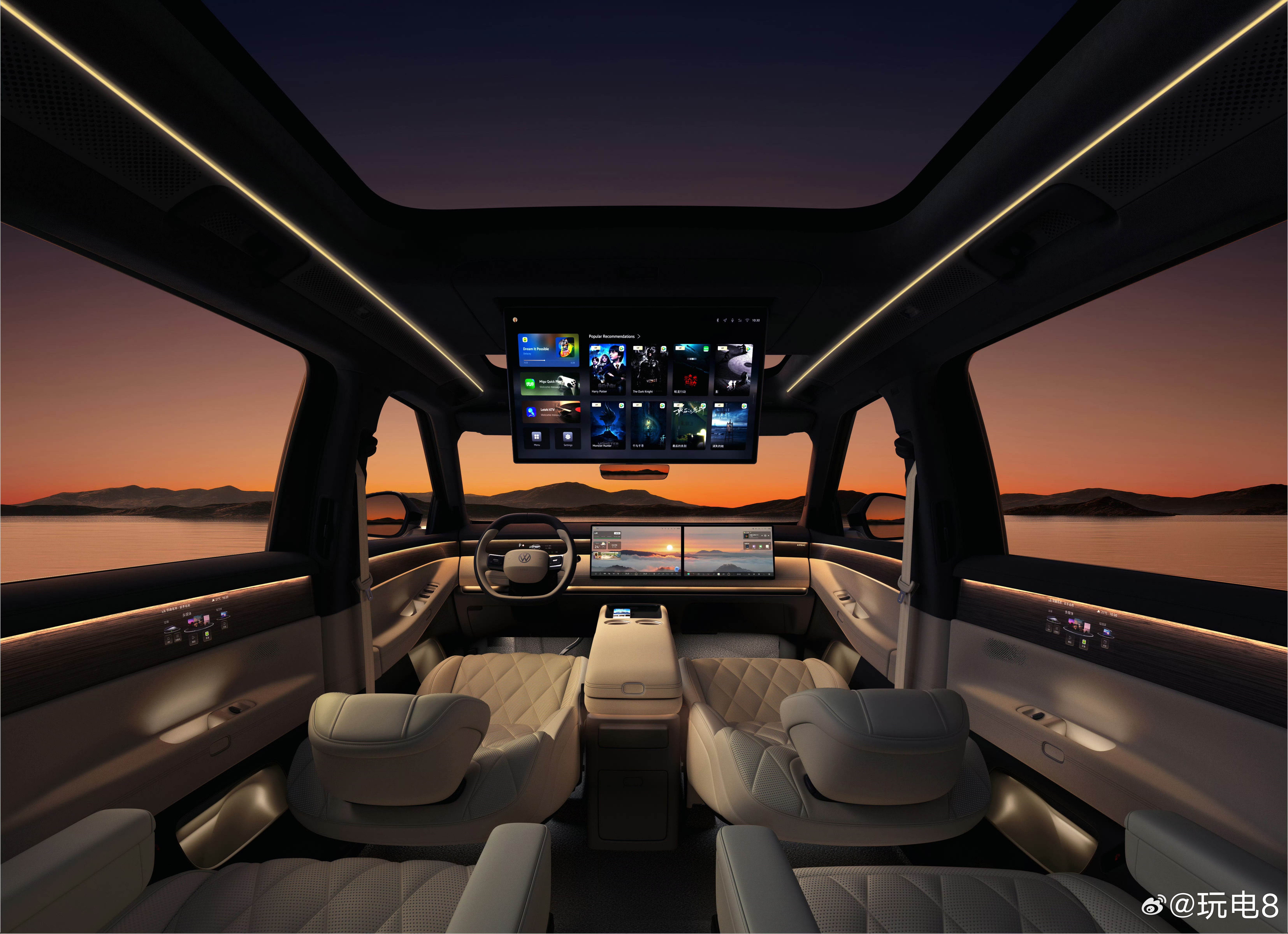 上汽大众放出了一波ID.ERA9X的内饰官图，新车定位增程动力的中大型6座SU